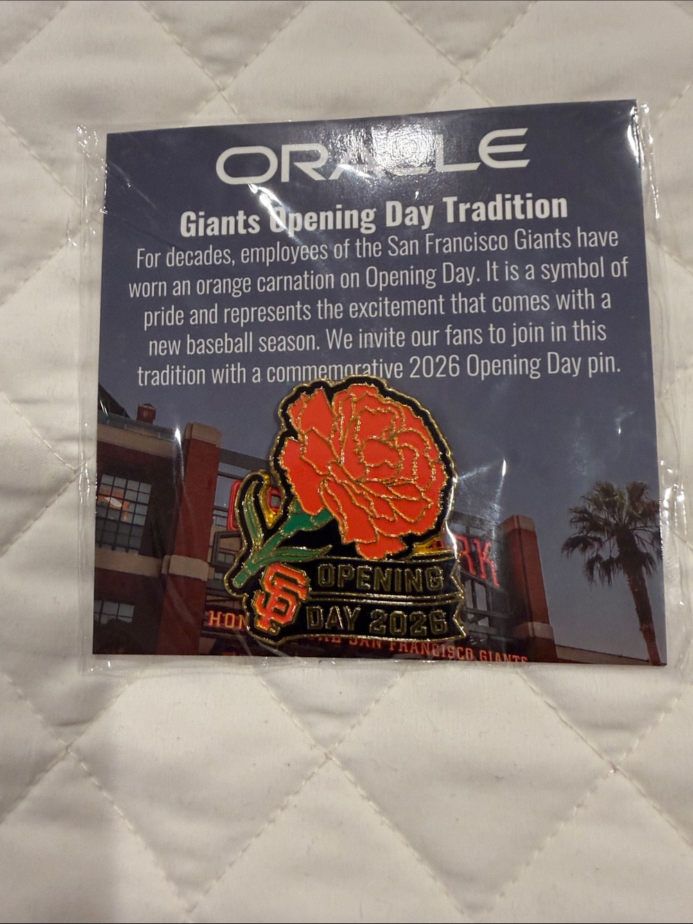 San Francisco Giants Opening Day 2026 Orange Carnation Pin